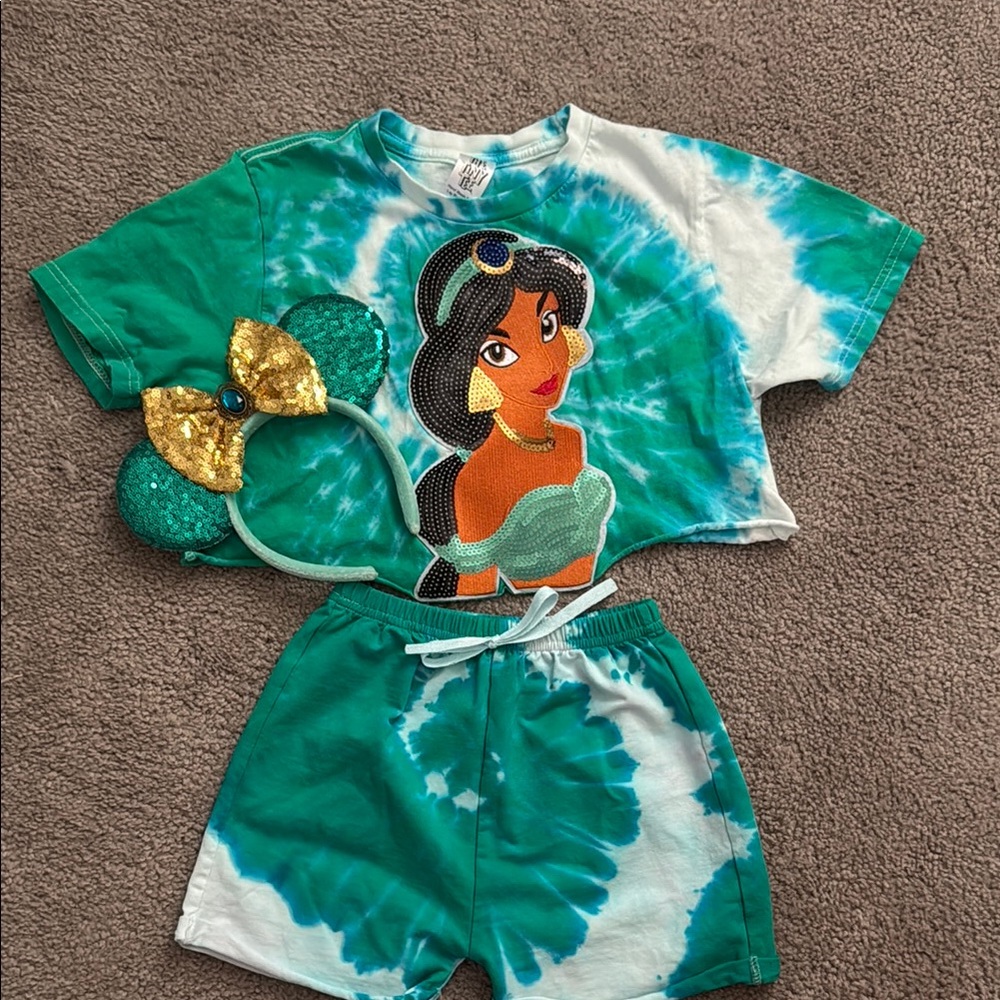 Tiny Tee Jasmine Disney Tie-Dye T-Shirt and Shorts Set with Minnie Ears